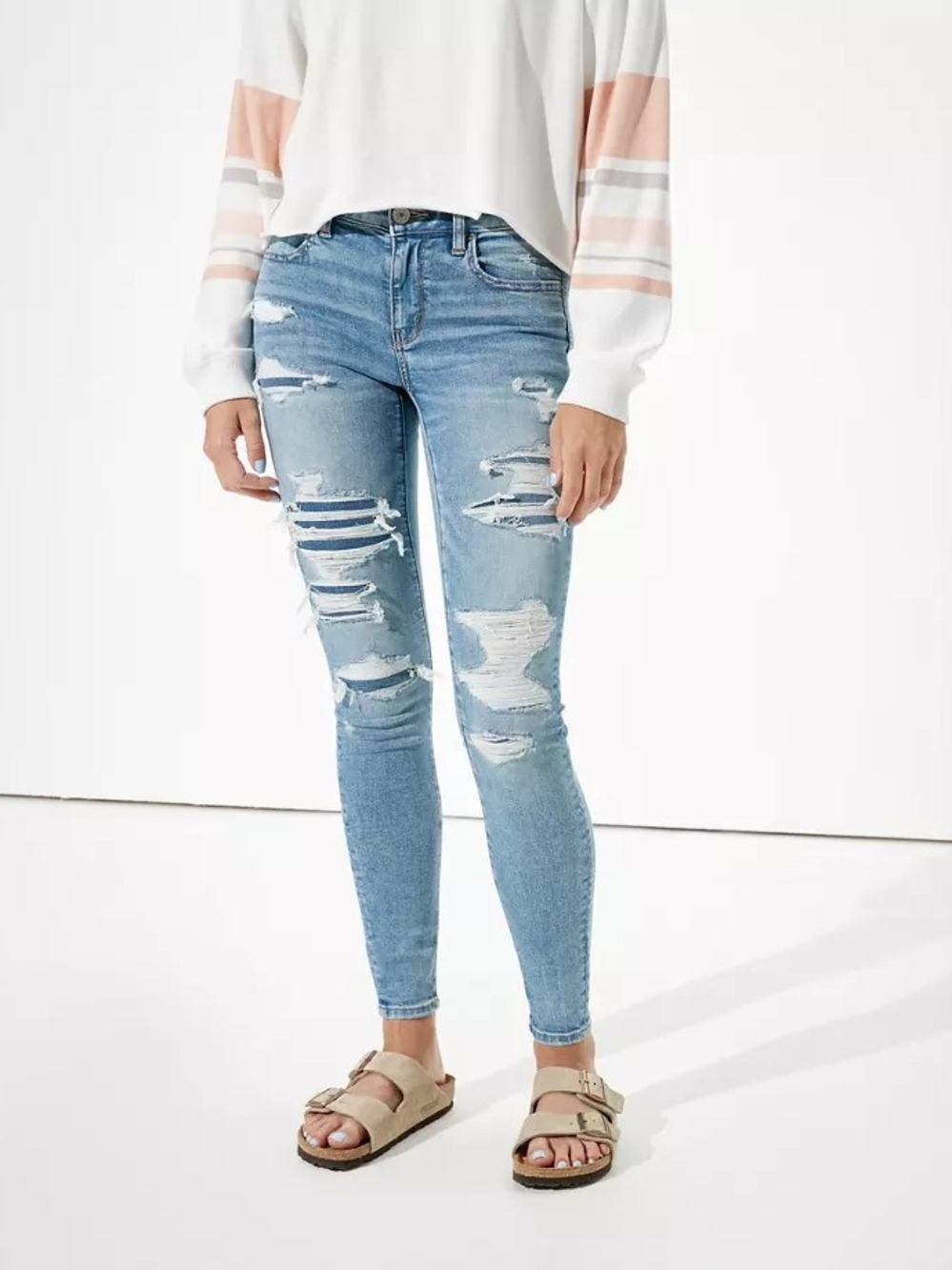 American Eagle Outfitters Light Blue Distressed Ankle Skinny Jeans - Women